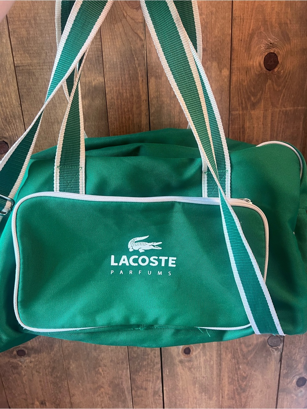 Lacoste Green Canvas Duffel with White Trim
